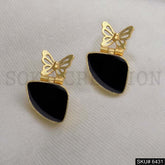 Gold plated Statement Black Triangle Butterfly Shape Drop and Dangle Earrings SKU6431