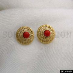 Gold plated Statement Red Stone Beautiful Stud Earrings SKU6434