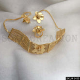 Gold plated Unique Flower Design Jewelry Set Necklace Earrings and Ring SKU6455