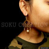 Gold plated Unique Pearl With Chain Style Fish Ear Wire Earrings SKU6463