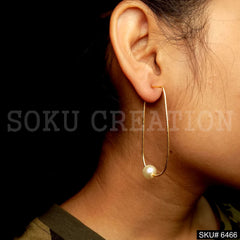 Gold plated Long Hoop With Single Pearl Earrings SKU6466