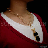 Gold Plated Designer Chain Bull Necklace with Black enamel Necklace SKU6470