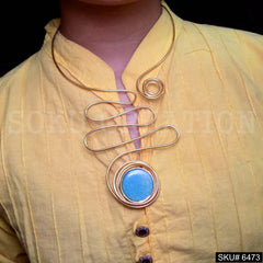 Gold Plated Unique Spiral Snake With Blue Gemstone SKU6473