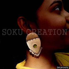 Gold plated Green Gemstone Small Pearls of Broad Drop and Dangle Earrings SKU6476