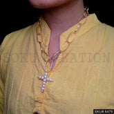 Gold Plated Designer Chain Necklace with Pearl Pendant Christianity Necklace SKU6479