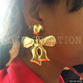 Gold plated Statement Christmas Ribbon Tie of Drop and Dangle Earrings SKU6480