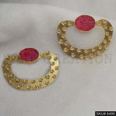Gold plated Statement Red Stone Flower Big Stud Earrings SKU6499