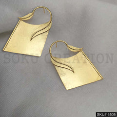 Gold plated Lock Leaves Statement Drop and Dangle Earrings SKU6505
