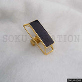 Gold Plated Unique Designer Black Enamel Adjustable Handmade Ring SKU6506