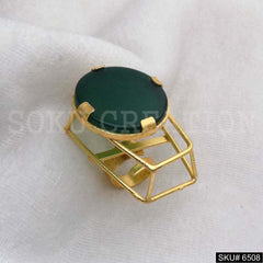 Gold Plated Unique Designer Green Enamel Adjustable Handmade Ring SKU6508