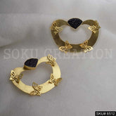 Gold plated Statement Rounded Black Stone butterfly Big Stud Earrings SKU6512