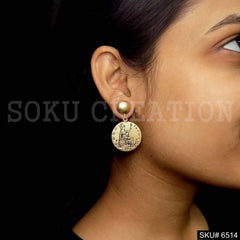 Gold plated Statement Rounded Vintage Coin Drop and Dangle Earrings SKU6514