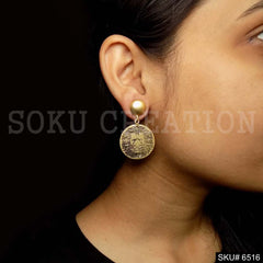 Gold plated Statement Rounded Unique Coin Drop and Dangle Earrings SKU6516