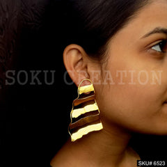 Gold plated Statement Unique Design Big Stud Earrings SKU6523