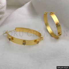 Gold plated Statement Rounded Small Star Hoops Earrings SKU6525