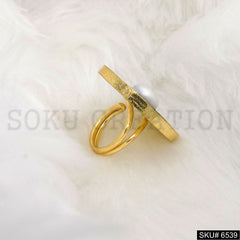 Gold Plated Unique Designer White and Black Enamel With Pearl Adjustable Handmade Ring SKU6539