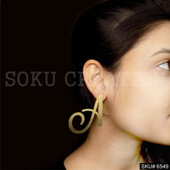 Gold plated Alphabet Italic A Stud Style Push Back Earrings SKU6549
