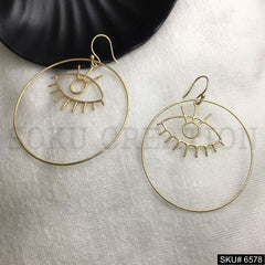 Gold plated Unique Statement Rounded Protective Eye Design Ear Wire Earrings SKU6578
