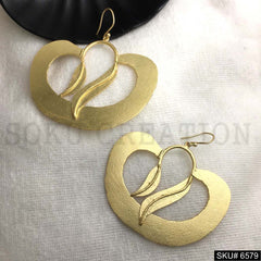 Gold plated Unique Statement Rounded Leaves Design Ear Wire Earrings SKU6579