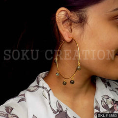 Gold plated Beads Stone Big Hoops Earring SKU6583