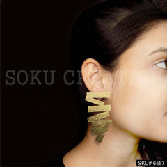 Gold plated Statement Zigzag Big Stud Earring SKU6587