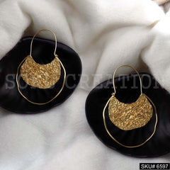 Gold plated Hammered Half Moon Hoops Earring SKU6597