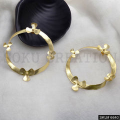 Gold plated Flower on Circle Big Hoops Unique Handmade Design of Stud Earring SKU6640