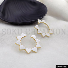 Gold plated White Heart Unique Design of Stud Earring SKU6653