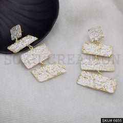 Gold plated White Hammered Unique Design of Drop & Dangle Earring SKU6655