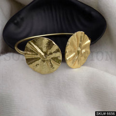 Gold Plated Round Plain Hammered Flower Design of Cuff SKU6656