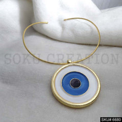 Gold Plated Plain Rounded Vintage Choker With Protective Evil Eye Big Charm SKU6680