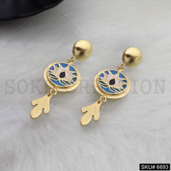 Gold plated Simple Rounded Protective Evil Lotus Drop and Dangle Earrings SKU6693