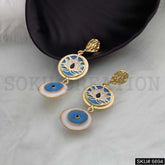 Gold plated Designer Lotus Flower Protective Evil Eye Drop And Dangle Earrings SKU6694