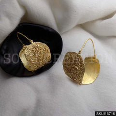 Gold plated Unique Hammered Designer Hoop Earrings SKU6716