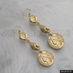 Gold plated Ear Wire Vintage Coin Unique Earrings SKU6731