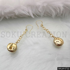 Gold plated Ear Wire Gold Chain With Gold Pearl Unique Earrings SKU6732