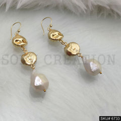 Gold plated Ear Wire With Pearl Unique Earrings SKU6733