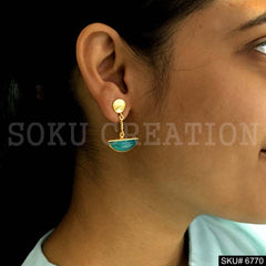 Gold Plated Chain With Blue Gemstone Drop and Dangle Earrings SKU6770