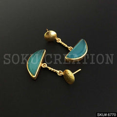 Gold Plated Chain With Blue Gemstone Drop and Dangle Earrings SKU6770