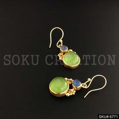 Gold Plated Green and Grey Gemstone Ear Wire Earrings SKU6771
