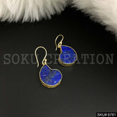 Gold Plated Style Blue Gemstone Mango Shape Ear Wire Earrings SKU6781