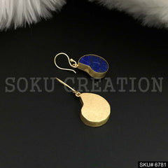 Gold Plated Style Blue Gemstone Mango Shape Ear Wire Earrings SKU6781