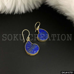 Gold Plated Style Blue Gemstone Mango Shape Ear Wire Earrings SKU6781
