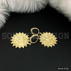 Gold Plated Carved Black Stone Twisted Wire Hammered Round Shape Drop and Dangle Earrings SKU6782