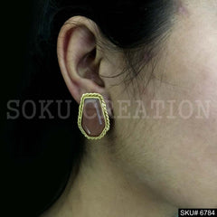 Gold Plated Brown stone Twisted Wire Stud Earrings SKU6784
