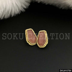 Gold Plated Brown stone Twisted Wire Stud Earrings SKU6784