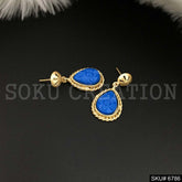 Gold Plated Carved Blue stone Twisted Wire Drop and Dangle Earrings SKU6786