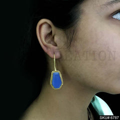 Gold Plated Style Blue Gemstone Ear Wire Earrings SKU6787