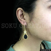 Gold Plated Carved Black stone Twisted Wire Pearl Ear Wire Earrings SKU6788