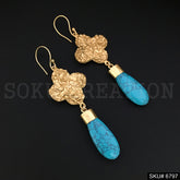 Gold plated Ear Wire Hammered texture Turquoise Earring SKU6797